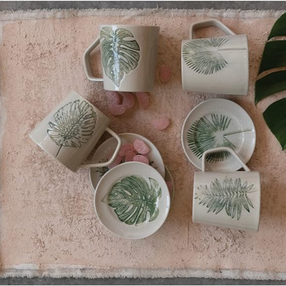 Stoneware Leaf Mug with Reactive Crackle Glaze (Set of 4 Styles)